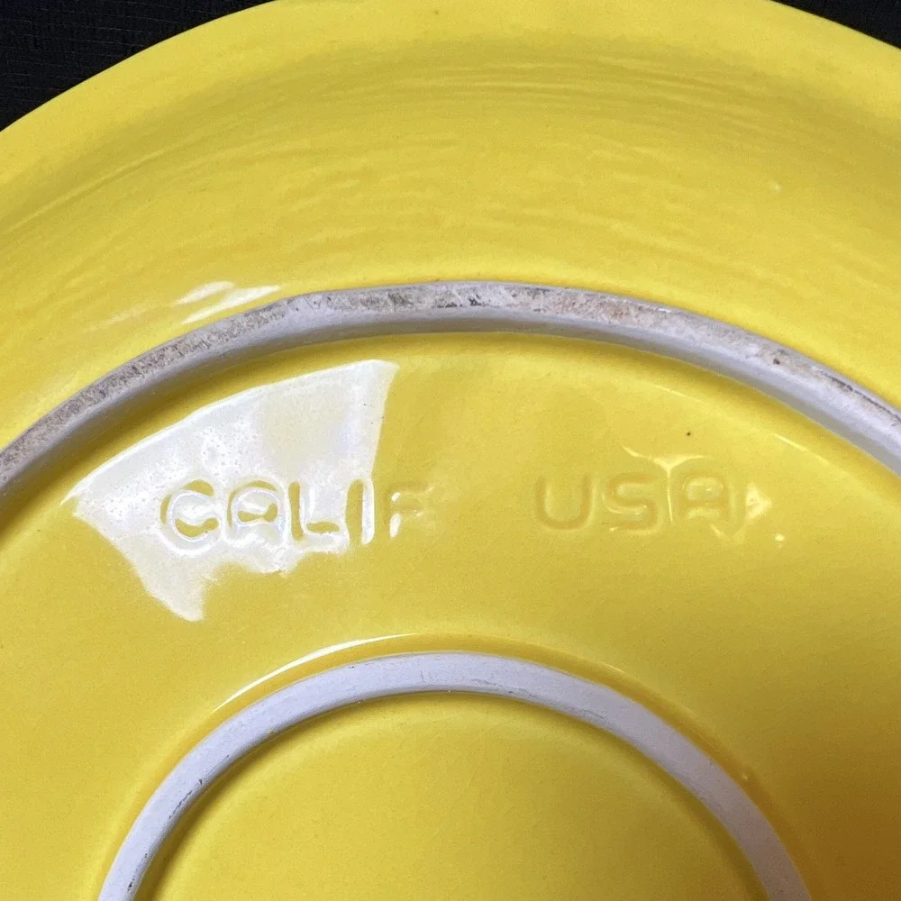 Vintage CALIF USA Yellow 2-Tier Serving Tray MCM Tidbit Serving Tray Metal